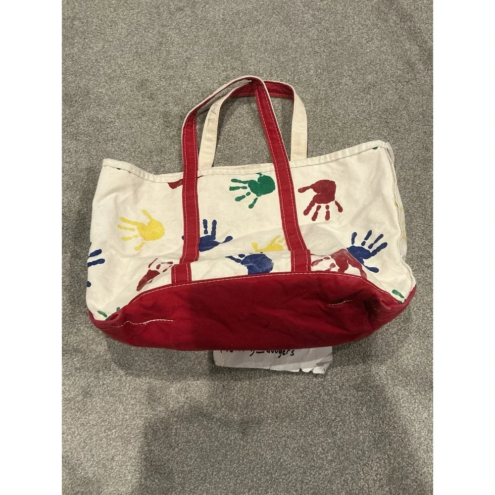 LL Bean Boat & Tote Hand Print Design Canvas Bag Finger Paint 23